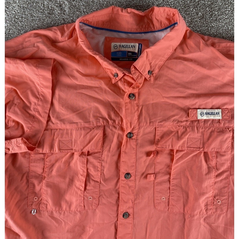 Magellan Relaxed Fit Fishing PFG Shirt Men 2XL Salmon Solid Vented Wicking Nylon